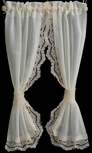 Dollhouse Miniature Curtain Tie Back: Ruffled Sheer 7 In, Ecru