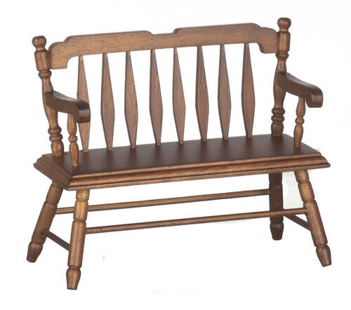 Dollhouse Miniature Deacon Bench, Walnut