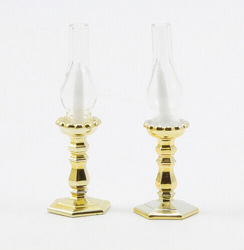 Dollhouse Miniature Pair of Polished Gold Candlesticks