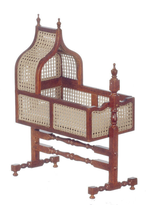 Dollhouse Miniature Jacobean Cane Cradle in Walnut by JBM