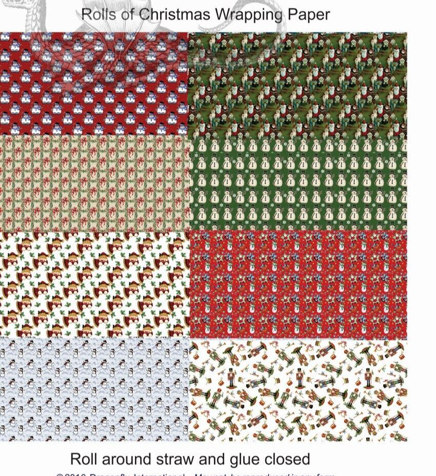 Dollhouse Miniature Christmas Rolls of Wrapping Paper Kit