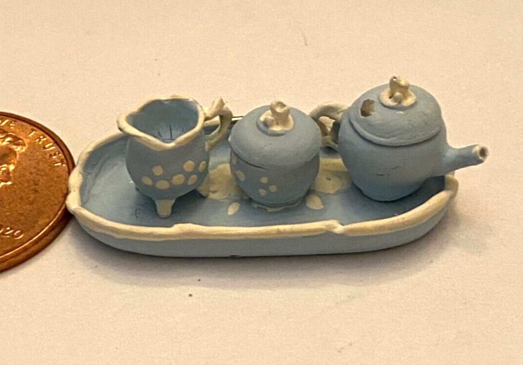 Dollhouse Miniature Blue China Tea Set From Warwick Miniatures