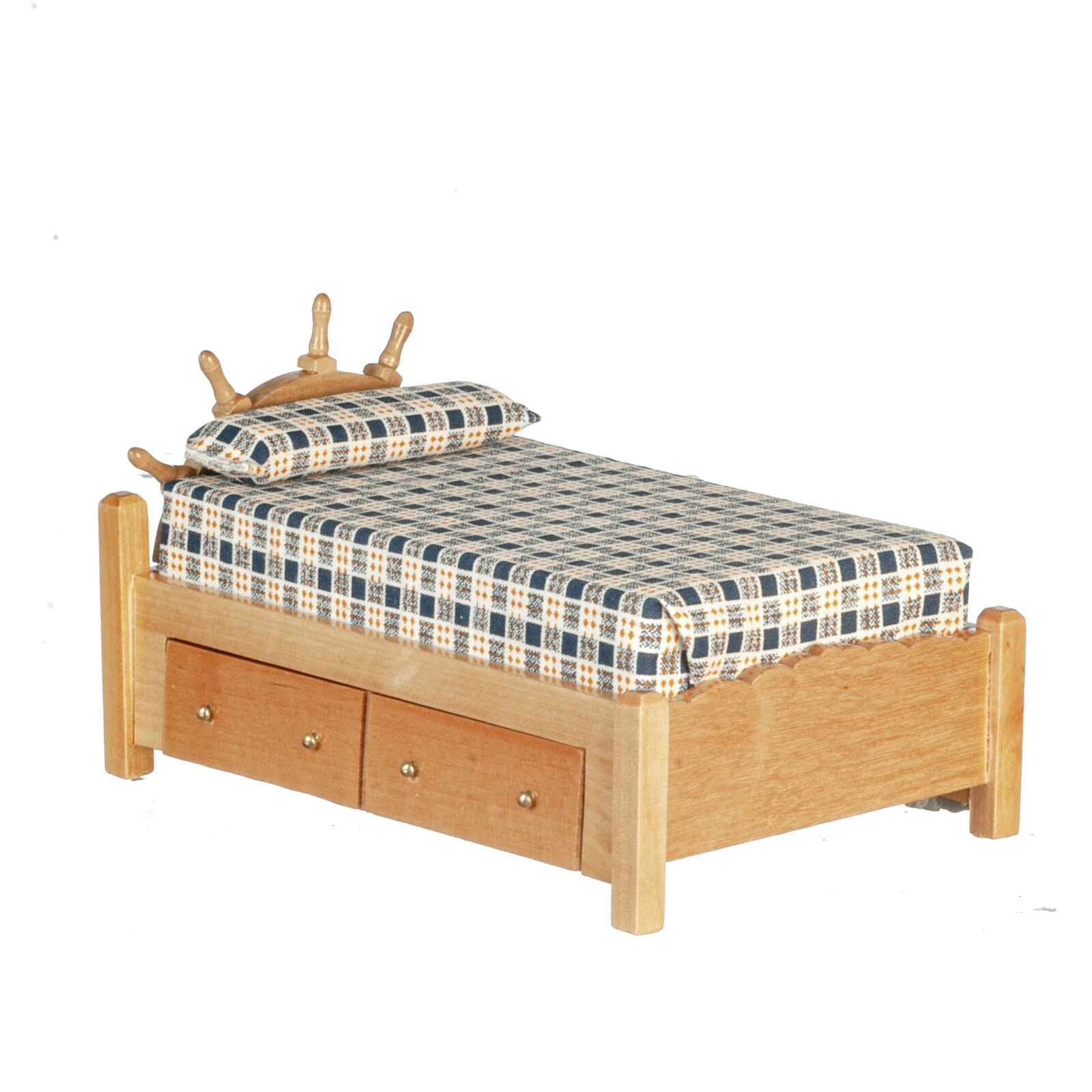 Dollhouse Miniature Captain's Bed in Oak