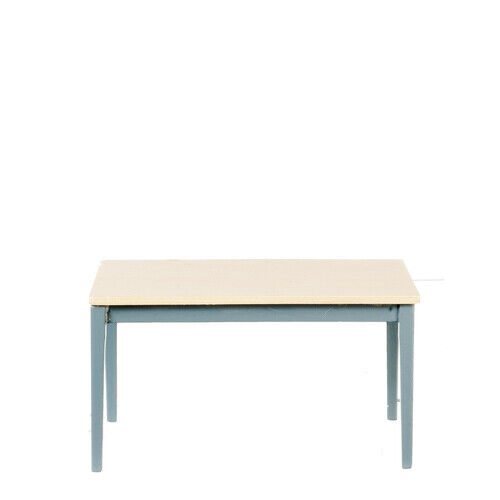 Dollhouse Miniature Kitchen Table in Blue and Oak
