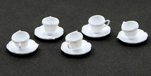 Dollhouse Miniature White Cups and Saucers Set of 24