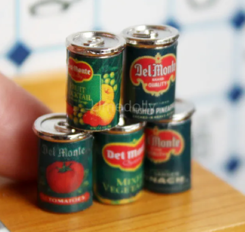 Dollhouse Miniature Set of 5 Canned Goods