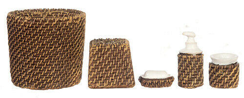 Dollhouse Miniature Resin Wicker Bath Accessory Set