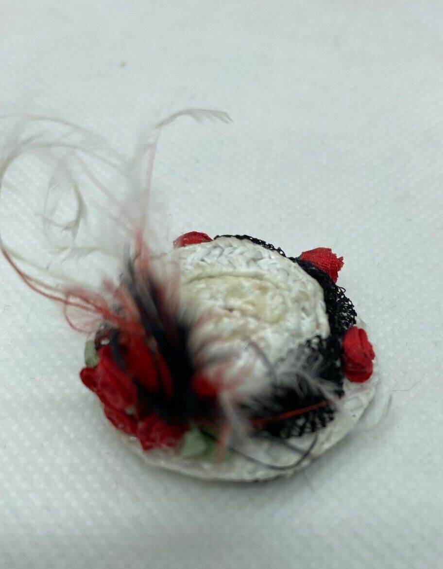 Dollhouse Miniature Handcrafted Hat with Black Trim and Red Roses by Pat Jackson