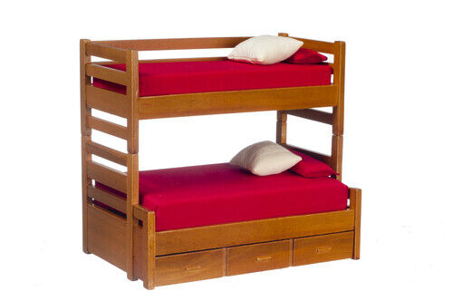 Dollhouse Miniature Bunkbed with Trundle in Walnut