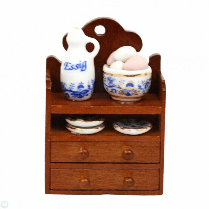 Reutter Porcelain - Dollhouse Miniature Small Wall Cabinet with Accessories