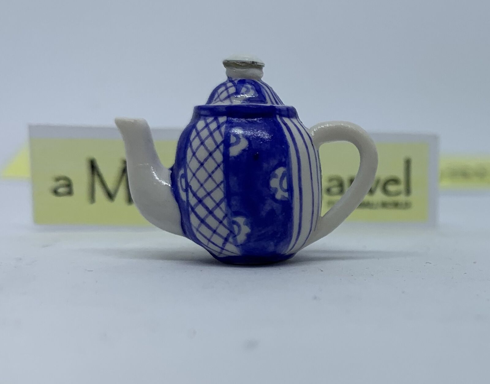 Dollhouse Miniature Blue and White Ceramic Teapot or Coffee Pot