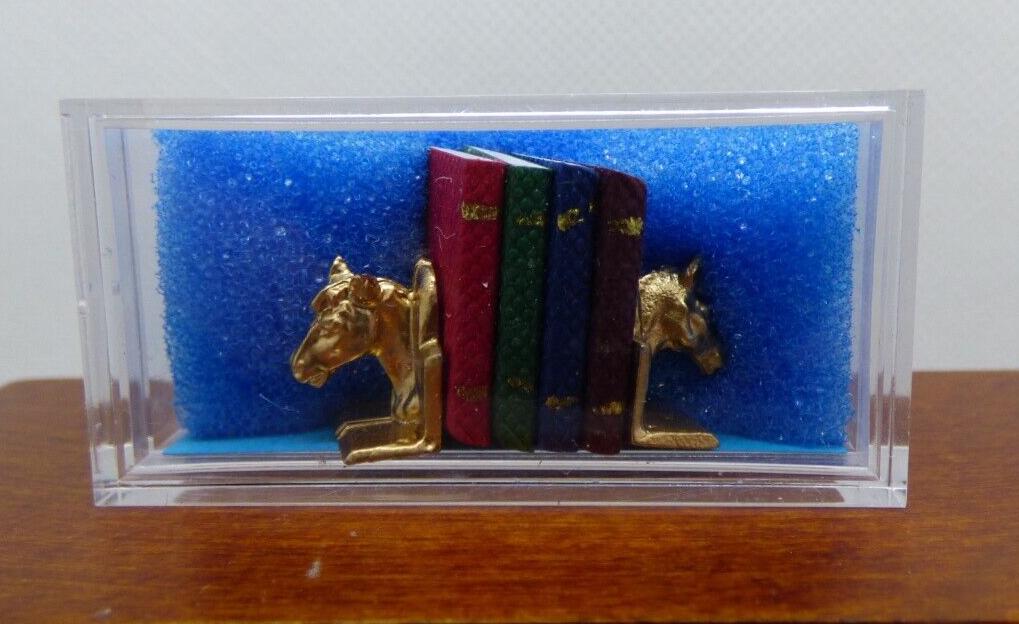 Dollhouse Miniature Horse Bookends with Books Handcrafted
