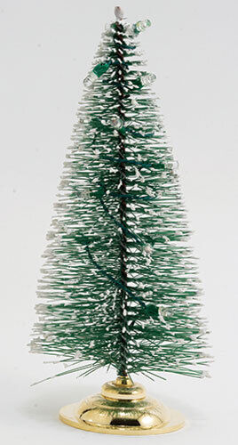 Dollhouse Miniature LED Battery Lighted Christmas Tree with 12 Bulbs, Brass Base