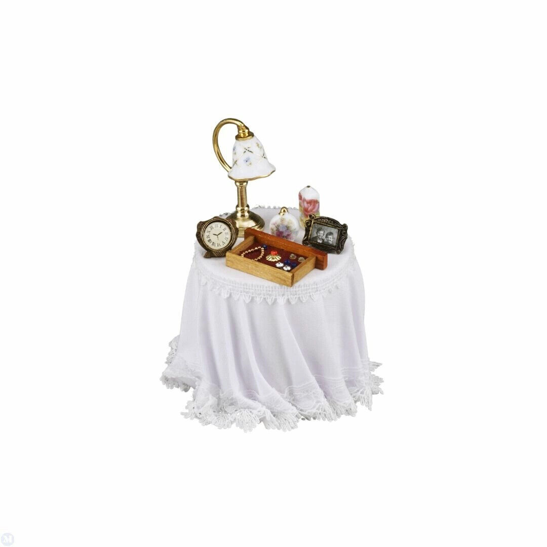 Reutter Porcelain - Dollhouse Miniature Bedside Table Decorated