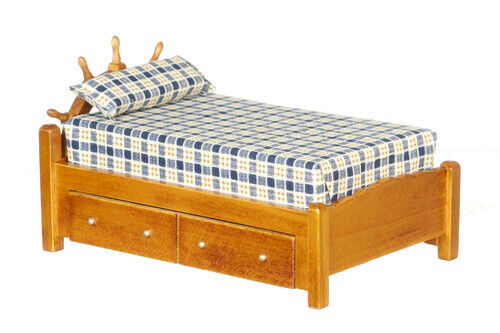 Dollhouse Miniature Captain's Bed in Walnut