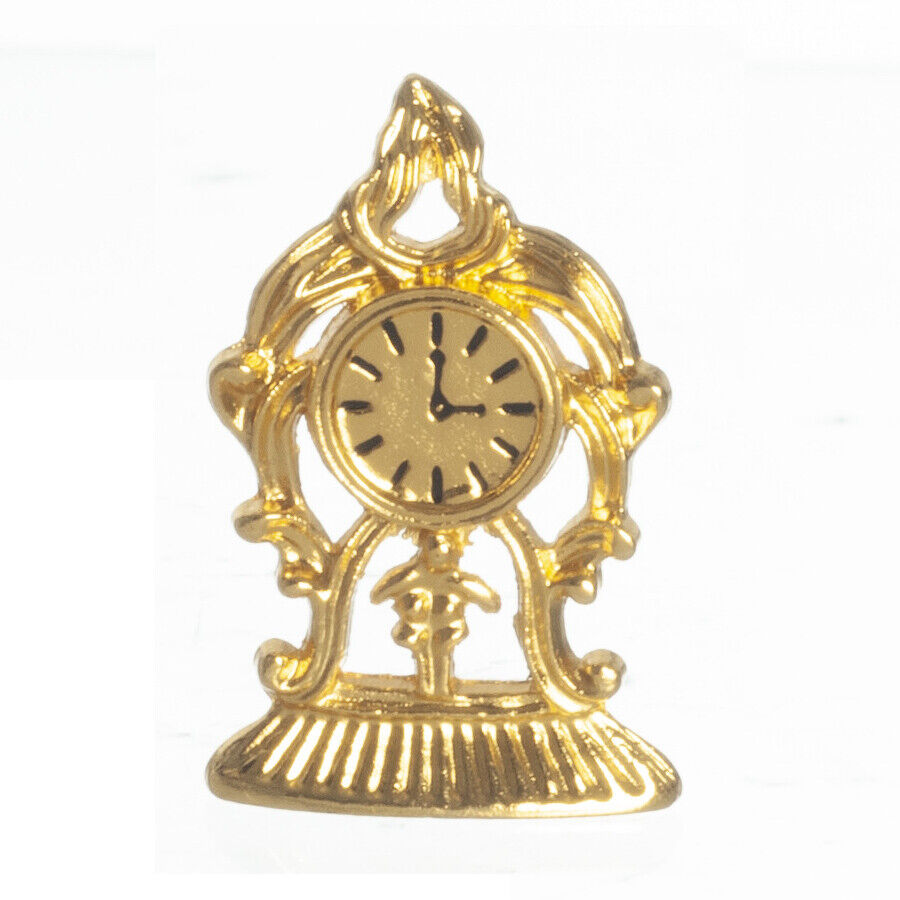 Dollhouse Miniature Table/Mantel Clock in Gold