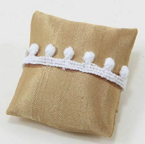 Dollhouse Miniature Christmas Pillow, Gold with White Lace tassel