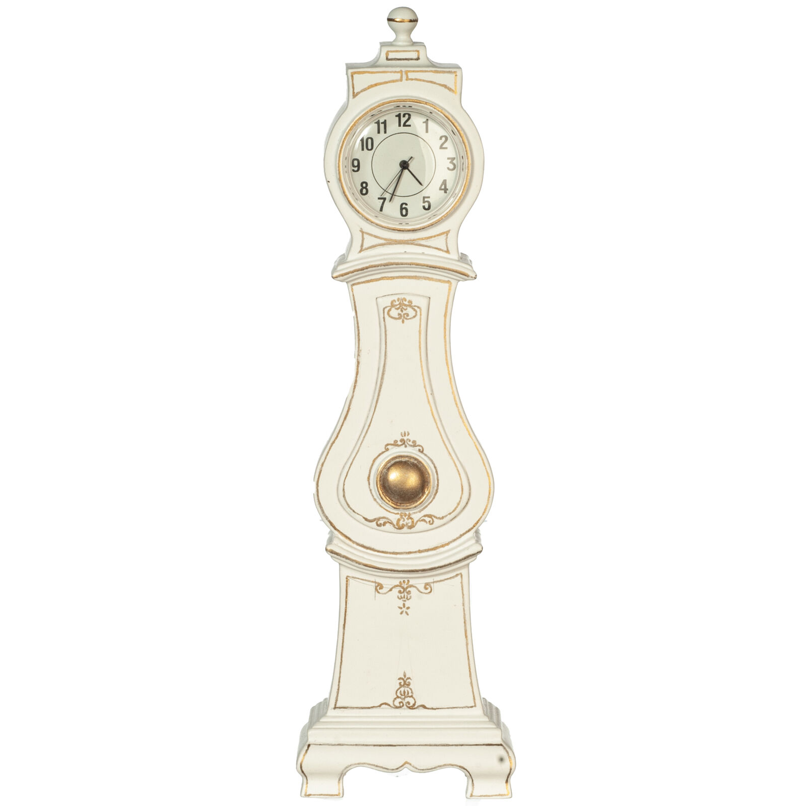 Dollhouse Miniature JBM Mora Longcase Working Clock in White and Gold