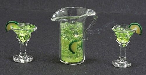 Dollhouse Miniature Pitcher of Margaritas with 2 Glasses