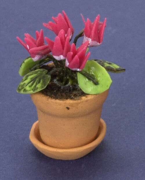 Dollhouse Miniature Pink Cyclamen in Pot