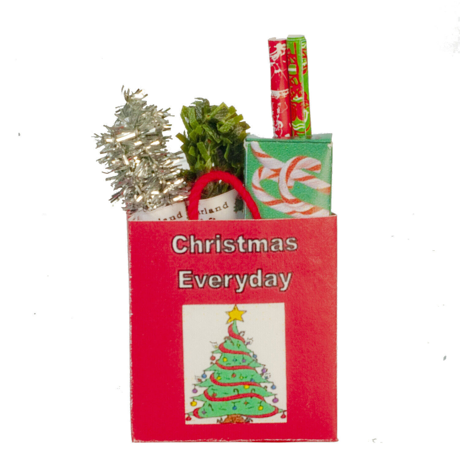 Dollhouse Miniature Christmas Shopping Bag Filled