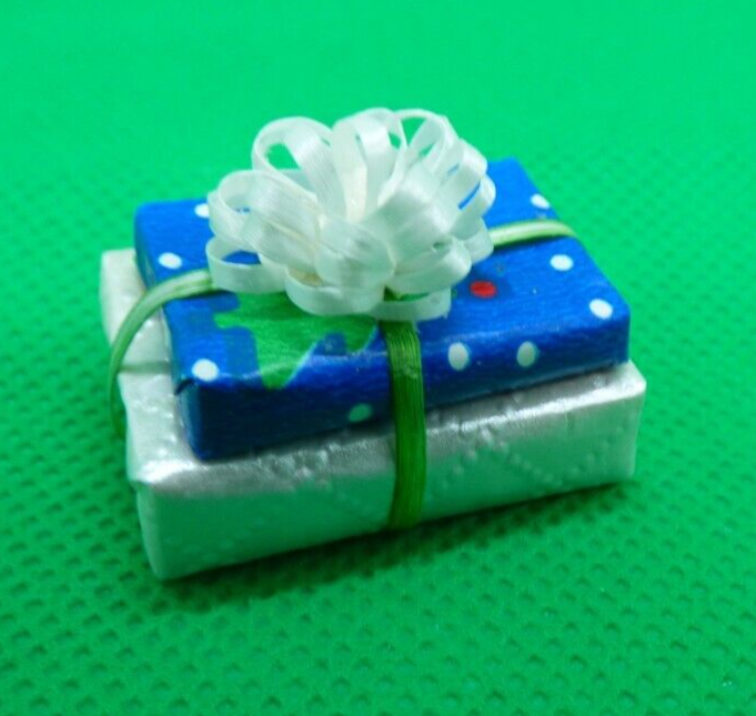 Dollhouse Miniature Christmas Double Wrapped Gift #309 Handcrafted