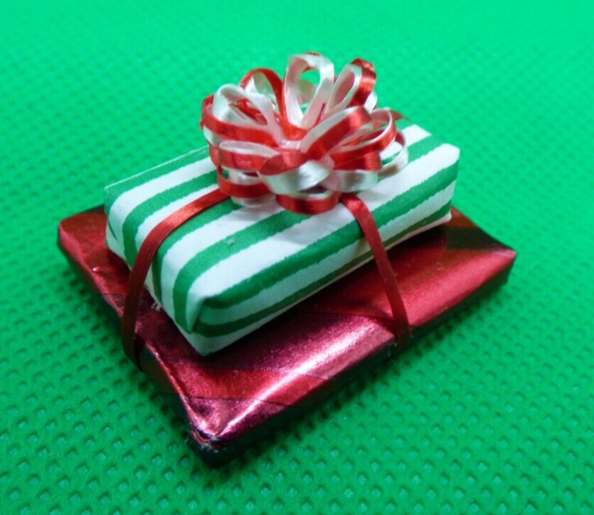 Dollhouse Miniature Christmas Double Wrapped Gift #310 Handcrafted
