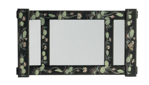 JBM Dollhouse Miniature Mirror with Hooks in Black and Gold