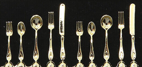 Chrysnbon Gold Flatware, 2 5-Piece Sets  -  Dollhouse Miniature