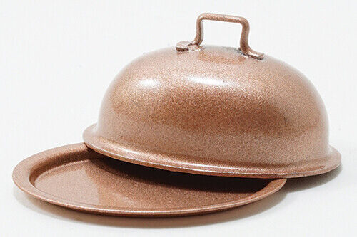 Dollhouse Miniature Copper Oval Plate with Lid