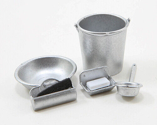Dollhouse Miniature Rustic Silver Wash Accessories, 7 Pieces