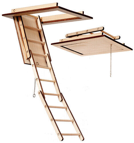 Dollhouse Miniature Folding Attic Stairs with Rungs by Alessio Miniatures