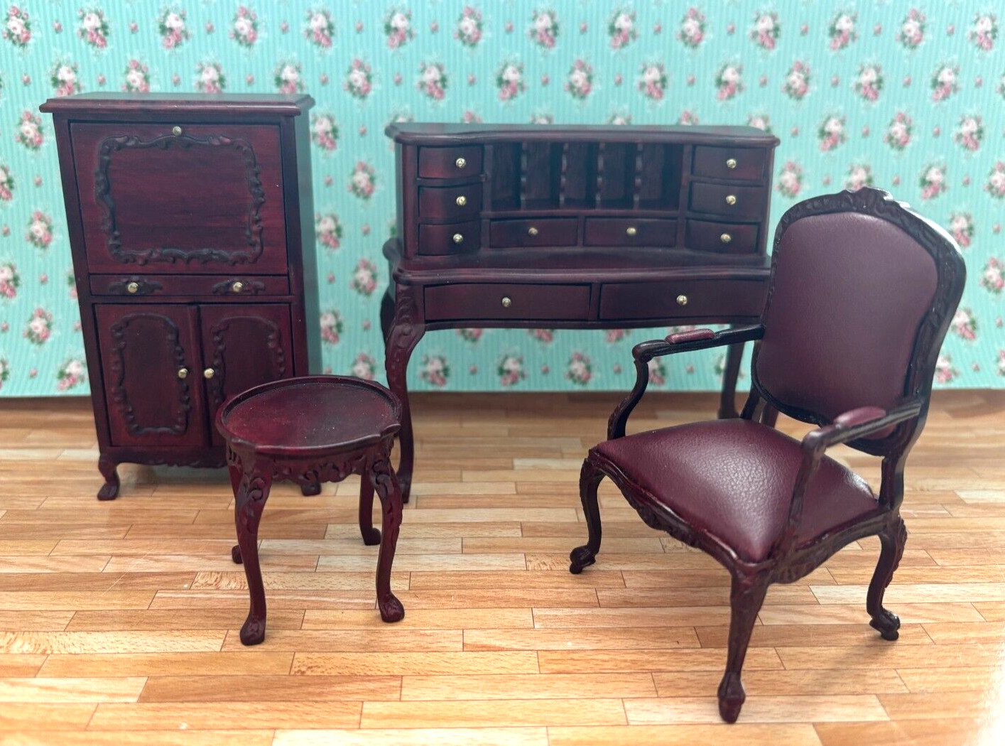 Dollhouse Miniature Library/Desk Set in Mahogany by Hansson