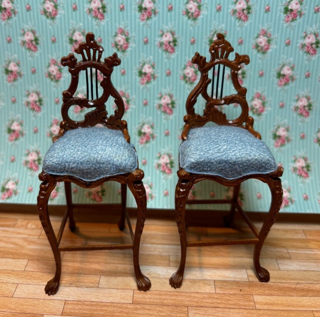 Dollhouse Miniature Set of 2 Fancy Lyre Chairs by Bespaq