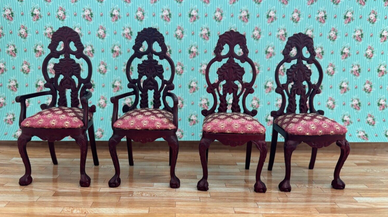 Dollhouse Miniature Set of 4 Mahogany Chairs by Hansson
