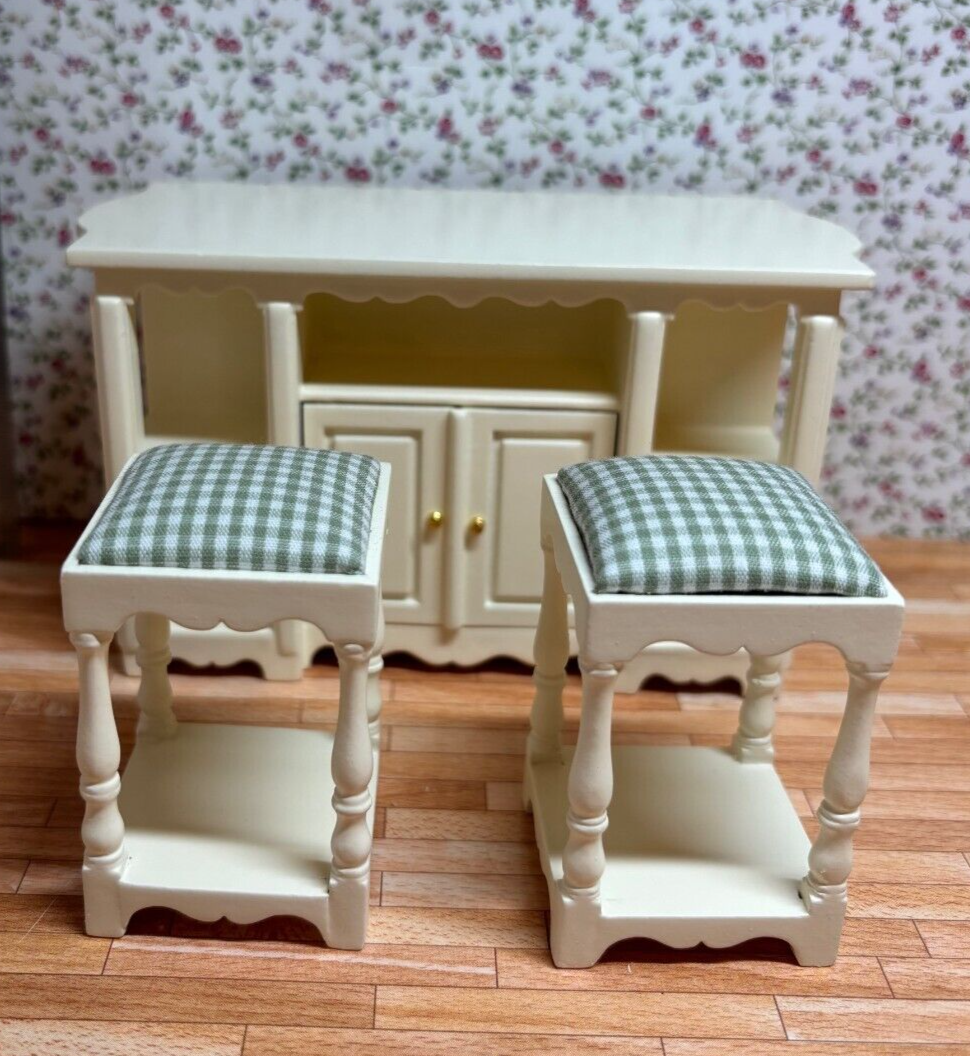 Gorgeous 3-Piece Kitchen Island + Stools for Dollhouse in Cream - Special Design