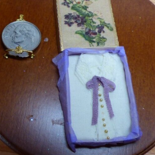 Dollhouse Miniature Purple Blouse in Decorative Box Handcrafted