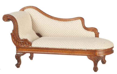 JBM Dollhouse Miniature Victorian Frensh Rococo Chaise in Walnut