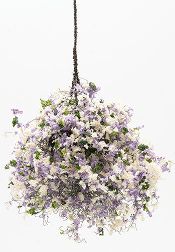 Dollhouse Miniature Hanging Basket: Luscious Lavender and White, Large