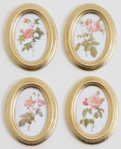 Dollhouse Miniature Framed Oval Roses Set of 4