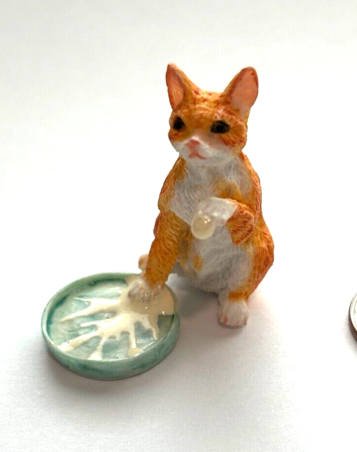 Dollhouse Miniature Cat Stepping in Milk by Falcon Miniatures