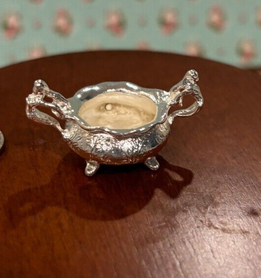 Dollhouse Miniature Silver Dish with Handles by Falcon Miniatures