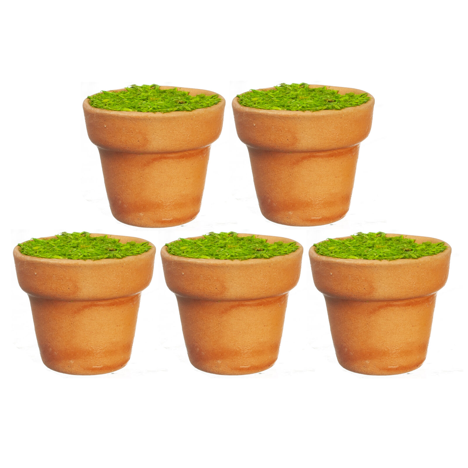 Dollhouse Miniature Brown Ceramic Pots, Set of 5, Filled