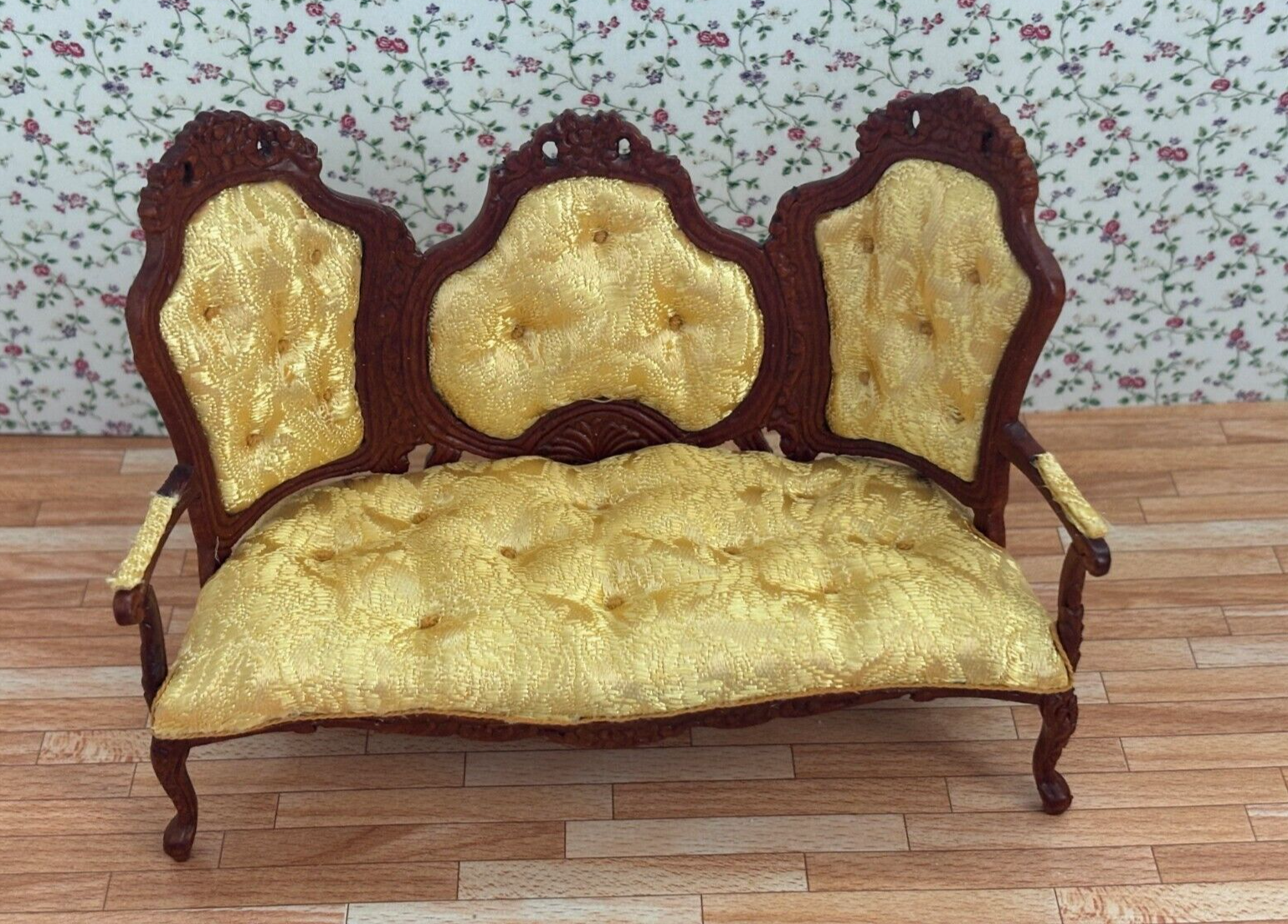 Dollhouse Miniature Walnut Rococo Settee - Platinum Collection