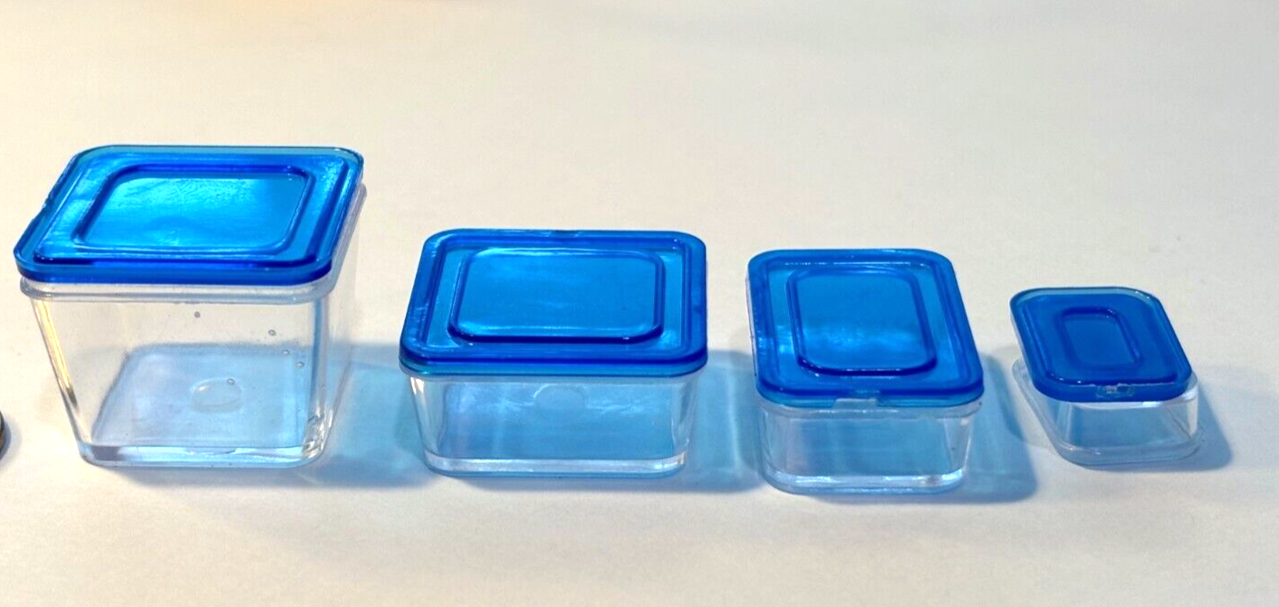 Dollhouse Miniature Plastic Storage Containers with Blue Lids