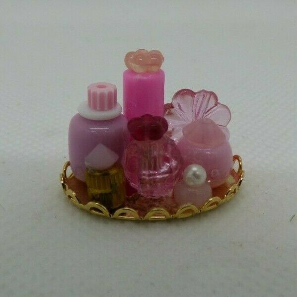 Dollhouse Miniature Small Perfume Tray Pink and hair care Tray for Anette