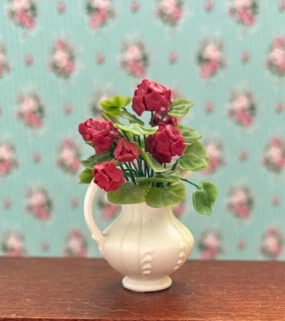 Dollhouse Miniature Pitcher of Red Flowers