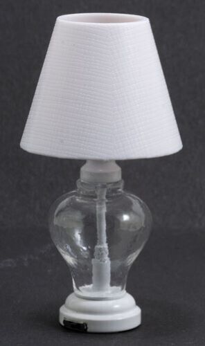 Dollhouse Miniature LED Battery White Glass Table Lamp