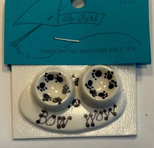 Dollhouse Miniature Bow Wow Dog Bowls and Mat Handcrafted