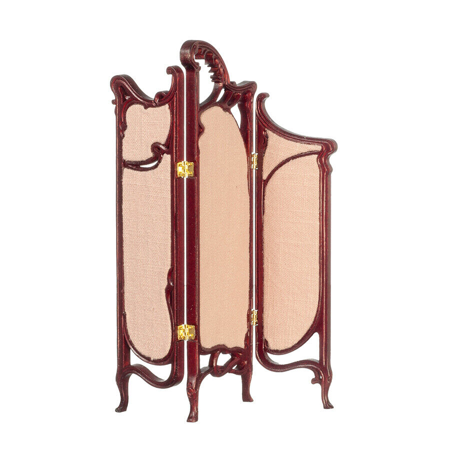 JBM Dollhouse Miniature Art Nouveau Bedroom Dressing Screen in Mahogany